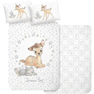 MTOnlinehandel Bambi Babybettwäsche 135x100 Flanell Biber, 1 Kissenbezug 40x60 + 1 Bettbezug 100x135 cm, Bambi REH & Klopfer Kinder-Bettwäsche