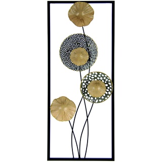 Lotusblätter Blätter Wandbild Wanddeko Wandschmuck Blume 3D Kunst Skulptur Wandskulpturen Deko Terrassendeko Wandrelief Abstrakt Geschenk Designer Wandobjekt,Gold,61x25x4,5cm