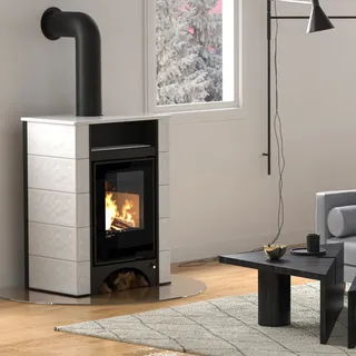 Kachelofen AQUAFLAM VARIO PERU 11kW, weißer Ofen (Heißluftversion) - Weiß