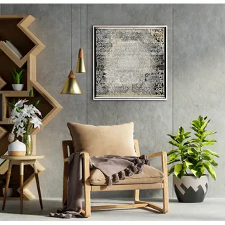 Leinwandbild QUEENCE "Abstrakt Geschnörkelt", schwarz (farbe rahmen: silber, farbe bild(er): schwarz), B:50cm H:50cm T:2cm, Canvas, Holzrahmen, Bilder, Leinwandbild, mit einem Schattenfugenrahmen veredelt