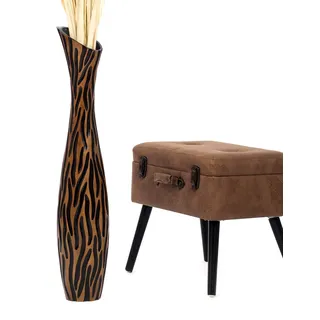 Leewadee Große Deko Bodenvase Für Dekozweige, Hohe Standvase Für Pampasgras, Design Holzvase, 85 cm, Braun