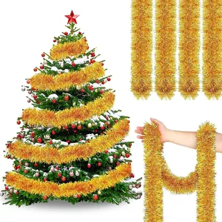Weihnachten Lametta Girlande, 15 M Glänzende Weihnachtsgirlande Tinsel Weihnachtsbaum Dekoration, goldene Lametta-Girlande Weihnachtsbaum Dekoration für Weihnachten Party Außen/Innen