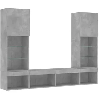 vidaXL 5-tlg. Wohnwand mit LED-Beleuchtung Betongrau Holzwerkstoff - Grau