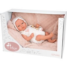 ARIAS - 38 cm Reborn Maitane Puppe mit rosa Decke, realistisches Baby mit weißer Kleidung, Schnuller und Schnuller, Ganzkörper aus Vinyl, Spielzeug für Jungen und Mädchen ab +3 Jahren (ARI98105)