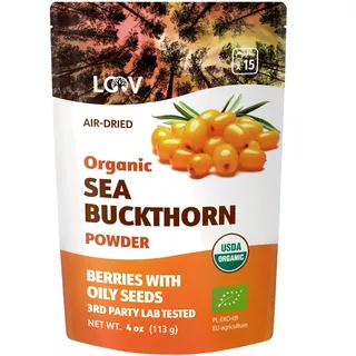 LOOV Bio-Sanddornpulver, ballaststoffreich, aus 100% ganzen Beeren, 113 g, im nordischen Klima angebaut, reich an Omega, Vitamin C, Vitamin E, Vorrat für 23 Tage, ohne Zuckerzusatz, gentechnikfrei
