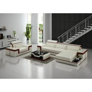 Wohnlandschaft Ecksofa L-Form Sessel Set Garnitur Modern Sofa Leder Couch 2tlg. - Weiß