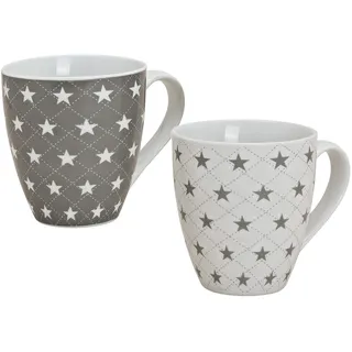 Spetebo Porzellan Kaffeetasse 450 ml - 2er Set - Kaffeebecher mit Stern Design - Jumbo Tasse Becher
