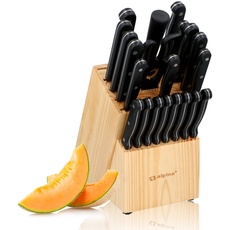 Bild Messerblock 22-Teilig - Messerset mit Block - Küchenmesser Set - 18 Verschiedener Messer - Inkl. Schärfer und Schere mit Antihaftbeschichtung - 21 x 15 x 22 CM - Messerblock aus Holz
