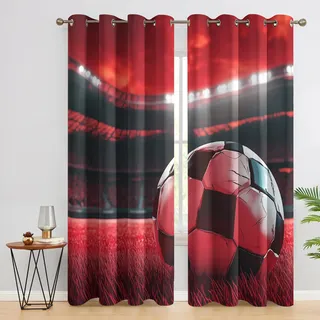 Generisch Fußball Vorhänge Wohnzimmer, Verdunklungsvorhänge Sport Fussball Jungen mit Ösen, Vorhang Blickdicht mit Muster, Gardinen für Wohnzimmer Deko 2er Set, H 166 X B 75 cm B-G7