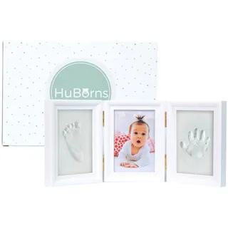 HuBorns - Bilderrahmen Fußabdruck Baby mit Anti-Riss-Ton | Gipsabdruck Baby Hand und Fuß, Einzigartiges Souvenir, Baby Geschenk, Abdruckset