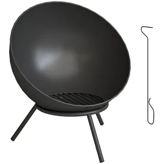 Outsunny Feuerstelle mit Schürhaken Metall Schwarz , 53x66x60 cm , Gartenmöbel, Feuerschalen & Feuerkörbe