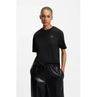 T-Shirt HUGO BLUE "Vintage Tee", Damen, Gr. XL, schwarz (schwarz 001), Single Jersey, Obermaterial: 100% Baumwolle, unifarben, relaxed fit normal, Rundhals, eingesetzt eingefasste Kante, Shirts T-Shirt, mit Logo-Badge