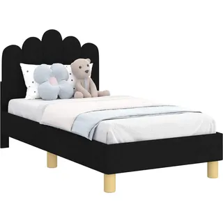 vidaXL Kinderbettgestell mit Kopfteil Schwarz 70 x 140 cm Stoff - Schwarz