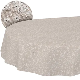 Stoff Tischdecke Tischwäsche Textil Tischtuch Baumwolle Polyester Gewebe abwaschbar pflegeleicht, in rund oval eckig Violen Beige Oval 180x140cm Schnittkante
