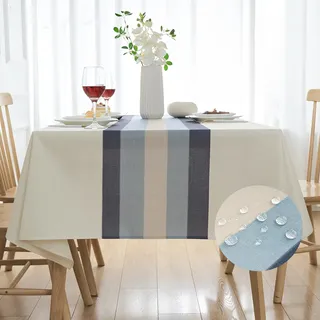 Tischdecke Weiß 140 x 240 Baumwoll-Leinen Tischtuch Wetterfest Gartentischdecke Tischdecken Abwaschbar Weisse Tischbedeckung für Küche Esstisch Rechteckig Tische Landhausstil Dekoration