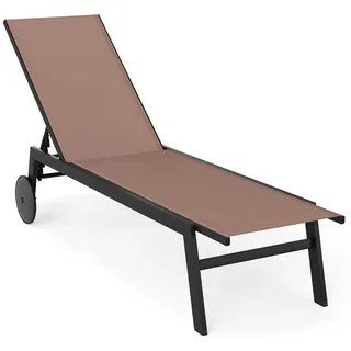 FANTASK Sonnenliege mit Rollen, Liegestuhl mit 6-Fach Verstellbarer Rückenlehne, Gartenliege aus schnelltrocknendem Stoff, Strandliege bis 150kg belastbar für Garten, Balkon (Braun, 1 Liegen)