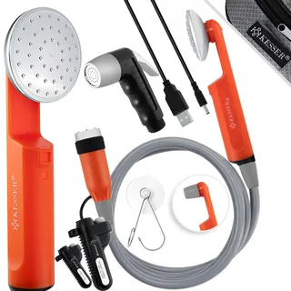 Kesser KESSER® Campingdusche mit Akku Tauchpumpe Handbrause 2x 2200mAh-Lithium-Akku, USB-Ladekabel für Camping Garten - Outdoor Hundedusche , Autoreinigung , Inkl. Tragetasche, 12V Pumpe