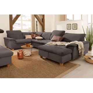 Home Affaire Wohnlandschaft HOME AFFAIRE "Lyla U-Form", grau, B:352cm H:81cm T:214cm, Feinstruktur weich (100% Polyester);Luxus-Microfaser Lederoptik (100% Polyester);Microfaser PRIMABELLE (100% Polyester), Sofas, Wohnlandschaft, wahlweise mit Rückenfunktion und 