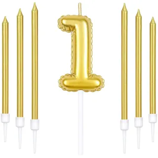 Gold 1st Geburtstagskerze, Gold Zahl 1 Kerzen für Kuchen, Gold dünne Party Kerzen, Happy Birthday Kerzen, Gold Kuchen Kerzen Kuchen Toppers für Mädchen Jungen Frauen Männer Geburtstag Dekor