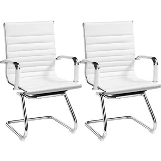 Yaheetech Freischwinger Stuhl 2er Set Besucherstuhl Konferenzstuhl Weiß | Ergonomischer Schwingstuhl mit Armlehnen, Küchenstuhl mit Metalluntergestell, für Esszimmer/Küche/Wohnzimmer/Empfangsraum