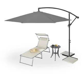 Relaxdays Ampelschirm Ø 300 cm grau inkl. Ständer und Schutzhülle