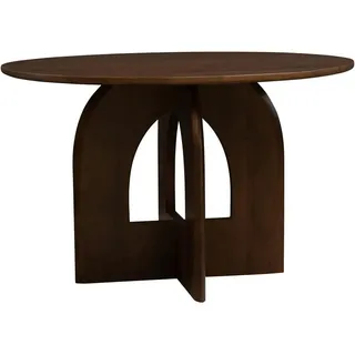 Livetastic Esstisch , Beige, Walnussfarben , Holz, Stein , Mangoholz , massiv , Steine , rund , A-Form , 76x120x120 cm , Holzmöbel, Holztische, Esstische Holz, Massivholztische