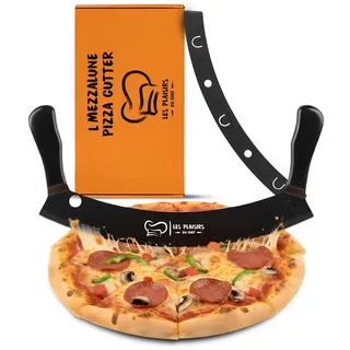 Les Plaisirs Du Chef – Extra scharfer Pizza Schneider/Pizzaschneider mit Antihaft-Beschichtung – Wiegemesser 30,5 cm mit Doppelgriff | Pizzamesser & Pizza Cutter Schwarz