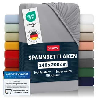 Blumtal® Spannbettlaken 140x200x30cm aus Microfaser - Oekotex zertifiziertes Bettlaken Spannbettlaken in Grau