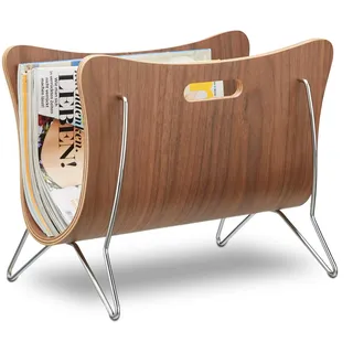 Relaxdays Zeitungsständer Holz, Bugholz, Zeitungskorb, modernes Design, robust, Tragegriffe, HBT 30 x 37 x 25 cm, natur,