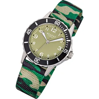 REGENT F-938 Quarzuhr Gehäusefarbe Grün Textilarmband Schwarz