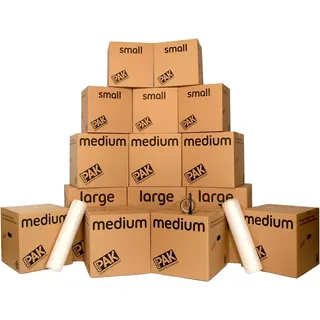 StorePAK Umzugskartons mit Griffen, Luftpolsterfolie, Klebeband und Markerstift, 100% recycelbar, Braun, 15 Stück