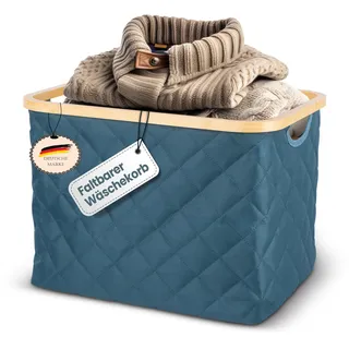 NEU LACAZO faltbarer Wäschekorb – 55 L – robuste, platzsparende Wäschebox – atmungsaktiver Stoff – standfester Bambusrahmen – Weiß, Braun, Blau, Grün, Grau, Schwarz – nur 715 Gramm – Tragegriffe