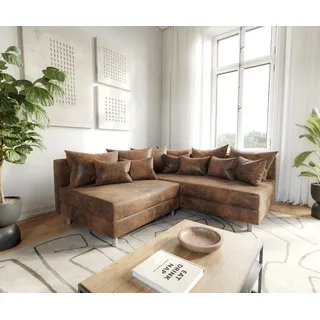DELIFE Ecksofa Clovis Braun Antik Optik Ottomane Rechts Modulsofa - Braun