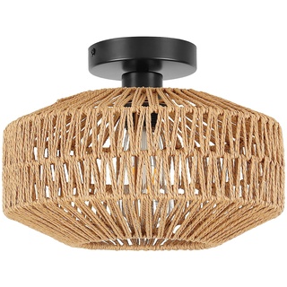 Deckenlampe KüChe,Boho Rattan Deckenleuchte KüChe E27 Vintage Lampe Lampenschirm Geflochten Rustikal Deckenlampe Vintage FüR Schlafzimmer Wohnzimmer Esszimmer Flur KüChe