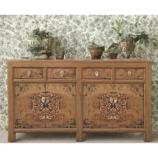 Chinesisches Sideboard Lowboard braun orientalische Kommode Schrank Anrichte Büffet Möbel asiatisch Hochzeitsschrank Vintage Landhaus Antik-Stil Shabby Chic fernöstlich Kolonialstil - Braun