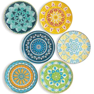 AHX Speiseteller Porzellan, Essteller set 6 Personen, Ø 25 cm Teller Set, Keramik Salatteller Set für Spülmaschine und Mikrowelle, Pastateller, Frühstücksteller, Kuchenteller Multicolor