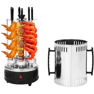 Qussse 1000W Vertikaler Elektrogrill, Schaschlikgrill Tischgrill Dönergrill mit 6 Spieße Kebab BBQ Elektrischer Grill, für Zuhause Freien Picknicks