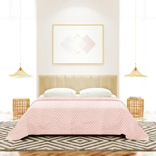 DOMOLETTI | Elegante Tagesdecke Gesteppt - 220x220 cm | Bettüberwurf als Bett-Überwurf, Sofa-Überwurf, Couch-Überwurf - Sofa-Decke | Bedspreads aus Mikrofaser | Bettüberwurf für Doppelbett | Rosa