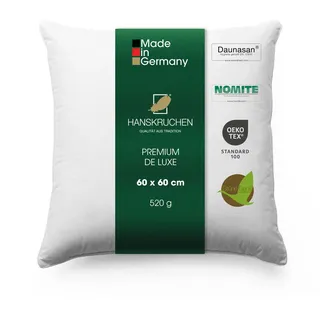Hanskruchen® Premium de Luxe Daunenkissen 60x60 cm - Made in Germany Daunen Kopfkissen aus 100% Baumwolle - 3 Kammer Daunenkissen für Allergiker [1er Pack]