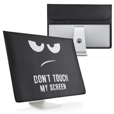 kwmobile Hülle kompatibel mit 20-22" Monitor - mit 2 Fächern auf Rückseite - Schutzhülle Don't Touch My Screen Weiß Schwarz