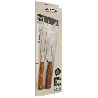 Arcos Grillbesteck Set - Messer 20 cm und Gabel 21,5 cm, Edelstahl NITRUM, Holzgriff Ovengkol FSC, 2-teilig, Serie Nordika, umweltfreundliche Verpackung