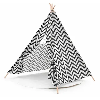 ROBINCOOL Tipi Kindertipi Montesori Koda, 120 x 120 x 150 cm, für Innen und Außen, geometrische Formen, Mehrfarbig, mit 3 m LED-Streifen und Teppich im Lieferumfang enthalten