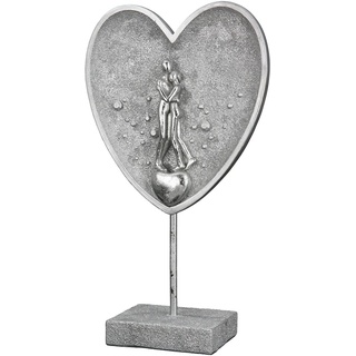 Casablanca Deko Skulptur Figur Paar im Herz aus Kunstharz - Accessoire Geschenk Hochzeit Verlobung Geburtstag - Farbe: Silber mit Glitzer - Höhe 30 cm