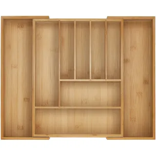 Relaxdays Besteckkasten ausziehbar 7–9 Fächer Bambus 5 x 29,5-47,5 x 38 cm