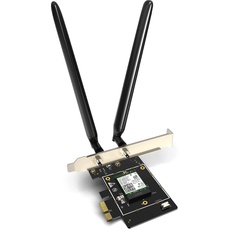 Bild E33 WiFi 6E WLAN Karte (AX5400 Tri-Band 6GHz:2402Mbps+ 5GHz:2402Mbps+2.4GHz:574Mbps) 2 Abnembare Antennen, Bluetooth 5.2, PCIe WLAN Karte für PC, WPA3, unterstützt Windows 11/10(64-bit)
