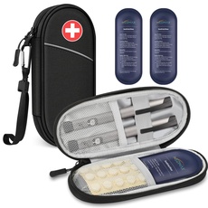 MEDMAX Insulin Kühltasche mit 2 Kühlakkus - Diabetiker Tasche Wasserabweisend Isolierte Medizintasche tragbare Kühler Tasche ​für Insulin Pen und andere Diabetiker Zubehör (Schwarz)