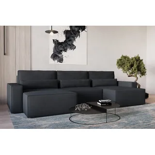 MOEBLO Wohnlandschaft DENVER U MINI , aus Cord, Couch Cord für Wohnzimmer Schlafsofa Sofagarnitur Sofa Eckcouch U-Form Cordstoff, Eckcouch Wohnlandschaft Sofa mit Ottomane Eckgarnitur Polsterecke mit Schlaffunktion und Bettkasten - Schwarz - Poso 135 - Schwarz