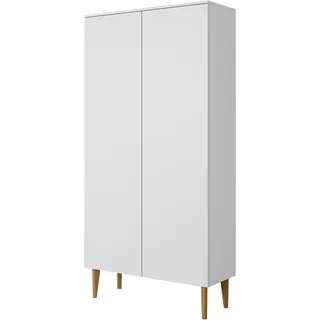 BERGEN , Kleiderschrank, Kleiderschrank mit Türen, Drehtürenschrank, 100x196x57, weiß, natürliche Holzbeine, skandinavischer Stil - Weiß