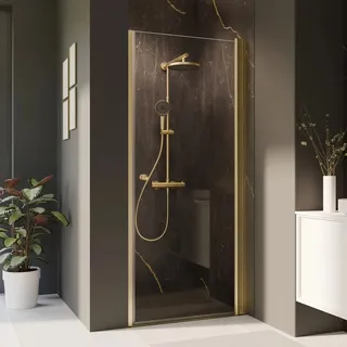 Breuer Drehtür Elana 2.0 für Nische Klarglas 200 cm x 80 cm Gold Anschlag R