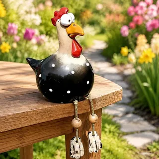 Ruiaqer Huhn Deko Garten Handarbeit Gartenstecker Hahn Gartenstatue Henne Gartendeko Hühner Gartenfigur Harz Gartendekoration,lustige blumentöpfe fensterbank außen Huhn für Outdoor Balkon Wohnzimmer